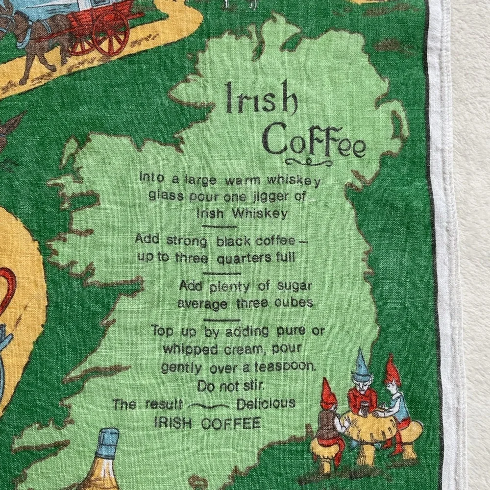 Vintage Irish Coffee Recipe Linen Tea Towel Made in Ireland Pure Linen
